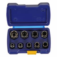 IRWIN Screw Extractor Set: 3/8 in Drive Size, 1/4 in to 1 in Socket Size Range, (9) Bolt Extractors (MPN 54009). Key specifications — attr1204606: 1/4 in to 1 in; attr1204611: None; attr1204615: IRWIN; attr1204627: (9) Bolt Extractors; attr1206523: Deep Sockets Not Included; attr1206524: Locking Not Included; attr1206525: Non-Marring Not Included; attr1206527: Torx Sockets Not Included.