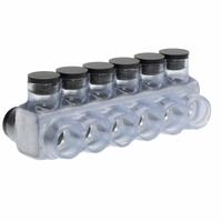 POLARIS Multitap Connector: 6 Port, Double-Sided Entry, 6 AWG – 250 kcmil Wire Size, Clear (MPN IPLD250-6CB). Key specifications — Body Material: Aluminum; Brand: POLARIS.