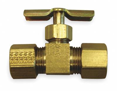 HANSEN Needle Valve: Inline Valve Body, Brass, 1/4 in Pipe Size, Compression x Compression - Brass Straight-Body Needle Valves