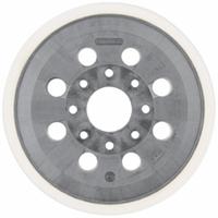 BOSCH Disc Backup Pad: 5 in Wd, Round, Hook and Loop, Extra Soft, 8 Vacuum Holes, Rubber (MPN RS033). Key specifications — attr667743: Disc Backup Pad; attr667724: Round; attr667738: 8; attr667733: Rubber; attr667729: GEX18V-5; attr667721: RS033; attr667725: BOSCH.