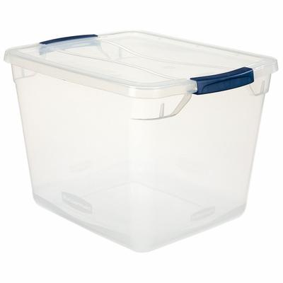 RUBBERMAID Storage Tote: 7.5 gal, 18 3/4 in x 13 3/8 in x 10 1/2 in, Clear Body, Clear Lid - Clearview Totes with Latch-On Lids