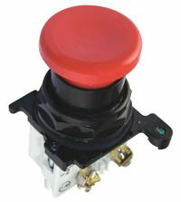 EATON Mushroom Head Push Button: Non-Illuminated, Mushroom Head Profile, Metallic, 30 mm, 1NO/1NC (MPN E34LB2-1X). Key specifications — Brand: EATON; Action: Momentary; Series: E34; Push Button Material Type: Metallic.