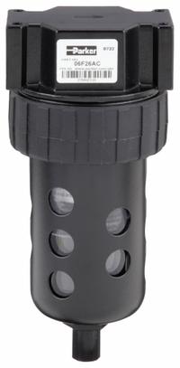 PARKER Compressed Air Filter: Particulate, 3/8 in NPT, 40 micron, 80 cfm, 150 psi Max Op Pressure (MPN 06F26AC). Key specifications — attr110055: 06F; attr110008: PARKER.