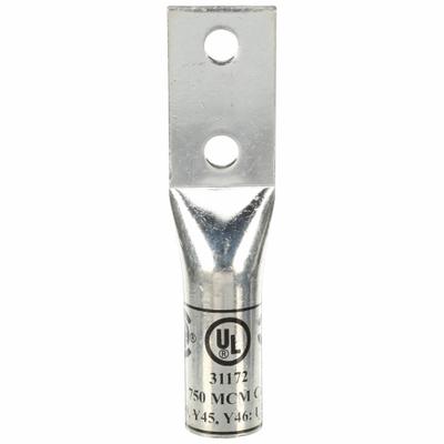 3M Compression Lugs: For 750 kcmil, Stranded Wire, 1/2 in Stud Size, Long - Two-Hole Compression Lugs