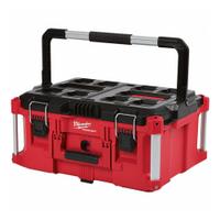 MILWAUKEE PACKOUT Tool Case: Plastic, Black/Red, 22 1/8 in W x 11 1/8 in H x 16 3/16 in D (MPN 48-22-8425). Key specifications — attr1117293: MILWAUKEE; attr1117310: Latch; attr1117382: Plastic; attr1117383: Red.