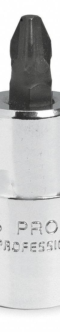 PROTO Socket Bit: 1/2 in Drive Size, Phillips Tip, #3 Tip Size, 2 5/32 in Overall Lg, Fixed Insert (MPN J5403). Key specifications — attr1213300: #3; attr1213307: Fixed Insert; attr1213309: PROTO.