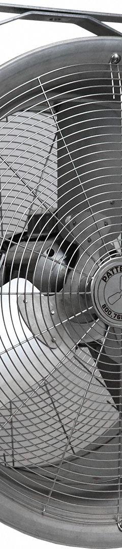PATTERSON Fan Head: 18 in Blade Dia, 1 Speeds, 115/208 to 230V AC, 1/2 hp Motor, Non-Oscillating (MPN F18A-SS). Key specifications — Voltage: 115/208 to 230V AC; Brand: PATTERSON; Number of Speeds: 1; Phase: Single.