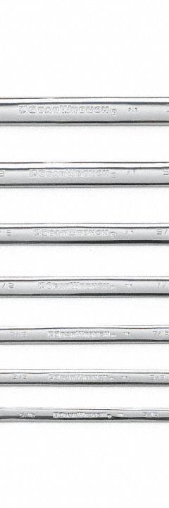 GEARWRENCH Combination Ratcheting Wrench Set: Alloy Steel, Full Polish Chrome, 7 Tools, Std (MPN 9317). Key specifications — attr309581: Full Polish Chrome; attr309580: Alloy Steel; attr309571: No; attr309583: No; attr309587: Yes; attr324931: GEARWRENCH.