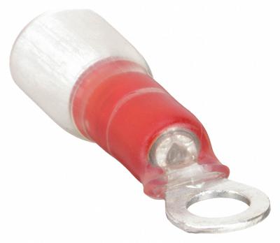 VELVAC Ring Terminal: Red, Nylon Insulation, #6 Stud Size, 22 AWG to 18 AWG Wire Sizes - Insulated Ring Terminals