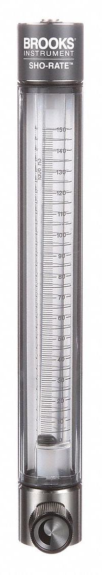BROOKS Mechanical Flowmeter: Flow Meter, Scale, Variable Area, Panel Mount, Vertical, Liters, FNPT (MPN 1255AR1081MRSVV). Key specifications — Display Type: Scale; O-Ring Material: Viton; Includes Flow Rate Adjustment Knob: Yes; Includes Pressure Guage: No; Mounting Orientation: Vertical; Unit Of Measure: Liters; Brand: BROOKS; Accuracy: +/-3%.