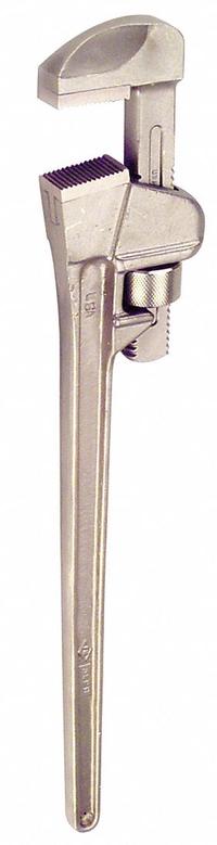 AMPCO Pipe Wrench: Aluminum Bronze, 5 11/16 in Jaw Capacity, Serrated, 36 in Overall Lg, I-Beam (MPN W-215). Key specifications — attr309808: I-Beam; attr309815: Aluminum Bronze; attr324941: AMPCO.