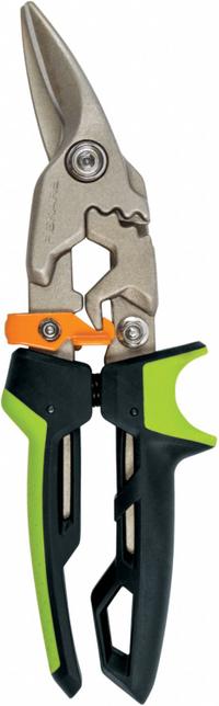 FISKARS Aviation Snips: Right, 9 3/4 in Overall Lg, 1 1/2 in Cutting Lg, Steel, SoftGrip, Steel (MPN 710610-1002). Key specifications — attr308531: SoftGrip; attr308530: Steel; attr308532: Steel; attr308533: Yes; attr308535: Metal; attr308541: 18 ga (Cold Rolled Steel); attr308546: Right; attr324897: FISKARS.