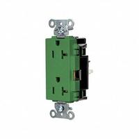 HUBBELL Receptacle: Decorator Duplex, 5-20, Green, 125V AC, 20 A, 2 Pole / 3 Wire (MPN DR20STGN)