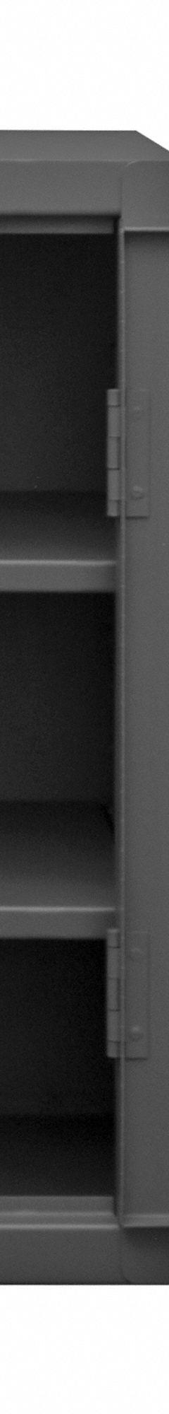 DURHAM MFG Storage Cabinet: 24 in x 20 in x 36 in, Swing Handle & Padlock Hasp, 12 ga Panel Thick (MPN HDC-202436-2S95). Key specifications — attr62698: Gray; attr62736: Welded; attr87895: Frame; attr62693: Assembled; attr62737: Stationary; attr62694: Adjustable; attr62695: Powder Coated; attr62696: Steel.