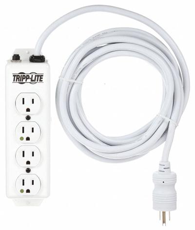 TRIPP LITE Outlet Strip: 4 Outlets, 15 ft Cord Lg, 15 A Current, UL 1363, White, 5-15P - Healthcare Power Strips