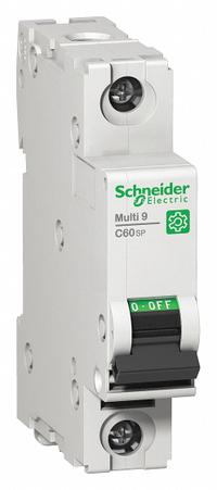 SCHNEIDER IEC Supplementary Protector: 50 A Amps, 60V DC, 10kA at 120/240V AC, Screw Clamp, C60SP, B (MPN M9F21150). Key specifications — Brand: SCHNEIDER; Terminal Connection: Screw Clamp; DC Voltage Rating: 60V DC; Max. AIR Rating: 10kA at 120/240V AC; Series: C60SP; AC Voltage Rating: 240/415V AC; Curve Type: B.