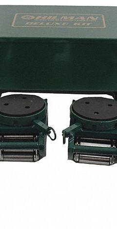 HILMAN ROLLERS Machine Roller Kit: 80,000 lb, 5 1/4 in Deck Ht, 5 7/8 in L x 5 7/8 in W, (4) Rollers (MPN KRS-40-SLP). Key specifications — Top Plate Surface: Rubber Padded; Includes: (2) Handles; Brand: HILMAN ROLLERS; Color: Green.