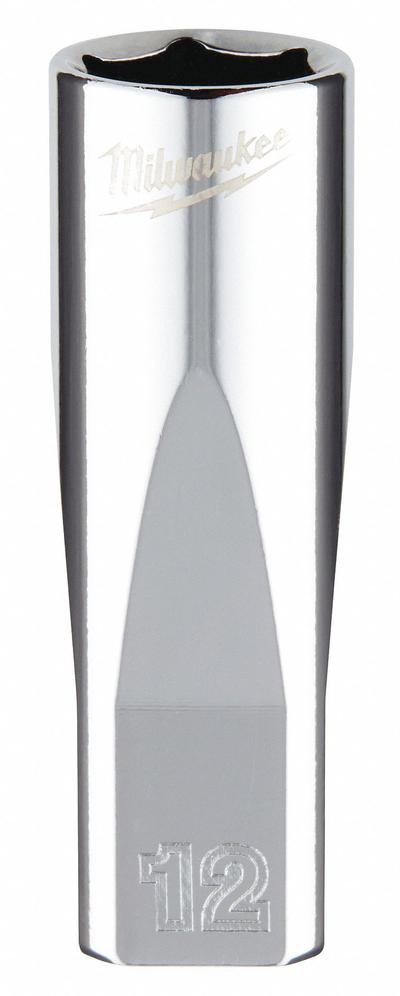 MILWAUKEE Deep Well Socket: Metric, 1/4 in Drive Size, 12 mm Socket Size, 6-Point - Anti-Roll Hand Sockets