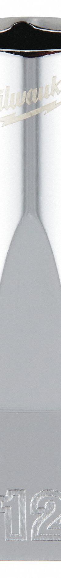 MILWAUKEE Deep Well Socket: Metric, 1/4 in Drive Size, 12 mm Socket Size, 6-Point, Deep, Chrome (MPN 45-34-9050). Key specifications — attr1204417: MILWAUKEE; attr1204392: Chrome.