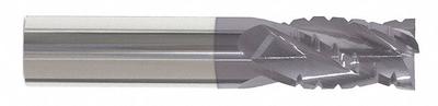 APPROVED VENDOR Roughing End Mill: Carbide, AlTiN Coated, 4 Flute, 3/8" Mill Dia, 1" LOC - Corner-Radius Carbide Roughing End Mills for Steel & Cast Iron