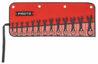 PROTO Combination Wrench Set: Alloy Steel, Black Chrome, 13 Tools, 6 mm to 19 mm Range of Head Sizes (MPN JSCVMS-13S). Key specifications — attr309581: Black Chrome; attr309580: Alloy Steel; attr309571: Yes; attr309583: No; attr309587: Yes; attr324931: PROTO; attr309569: 6 mm to 19 mm; attr309572: Tool Roll.