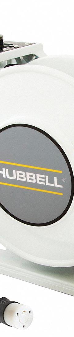 HUBBELL WIRING DEVICE-KELLEMS Extension Cord Reel: Ratchet Lock, 45 ft Cord Lg, 12 AWG, SJOW, L5-20P (MPN HBLI45123TL20). Key specifications — Retractable Cord Ending NEMA Configuration: L5-20R; Feeder Cord Ending NEMA Configuration: L5-20P; Brand: HUBBELL WIRING DEVICE-KELLEMS.