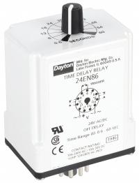 DAYTON Single Function Time Delay Relay: Socket Mounted, 24V AC/DC, 10 A, 11 Pins/Terminals (MPN 24EN86). Key specifications — Brand: DAYTON.