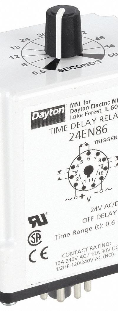DAYTON Single Function Time Delay Relay: Socket Mounted - Socket-Mounted Relays