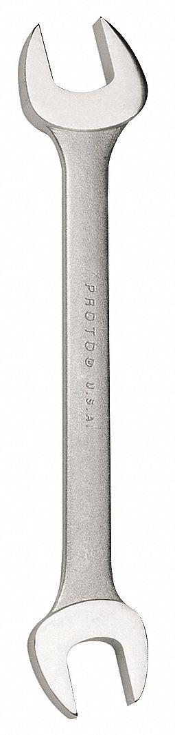 PROTO Open End Wrench: Alloy Steel, Satin, 3/4 in_5/8 in Head Size, 8 9/16 in Overall Lg - SAE, Double End, Open End Wrenches