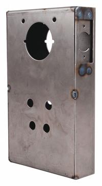 KEEDEX Weldable Gate Box: Weldable Gate Box, Steel, 7 Mounting Holes, Hardware Included, Silver (MPN K-BXSIM-EE). Key specifications — Brand: KEEDEX; Color: Silver; Finish: Unfinished; Hardware Included: Yes; Material: Steel; Product Type: Weldable Gate Box.