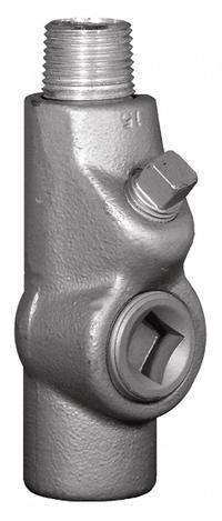 Sealing Fitting - Vertical and Horizontal: Aluminum, 1 1/2 in Trade Size, Male to Female (MPN EYM-150AL). Key specifications — Brand: APPLETON ELECTRIC; Finish: Powder Coated; Connection Type: Threaded; Thread Gender: Male to Female; Ends - Hazardous Fittings: 1-1/2 in FNPT x 1-1/2 in MNPT; Material: Aluminum; Hazardous Location Rating: Class III; Thread Type: NPT.
