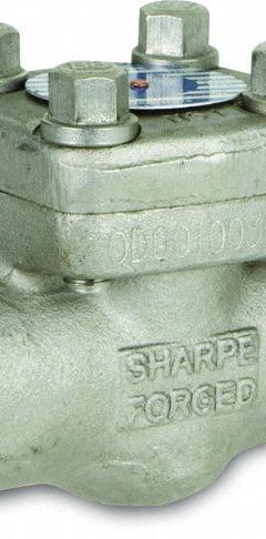 SHARPE Check Valve: Swing, 2-Way, Inline Valve Body, 1/2 in Pipe Size, FNPSM x FNPSM, 300°F, Std (MPN 4371001680). Key specifications — Seat Material: Metal; Brand: SHARPE.