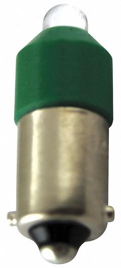 EATON Compact LED Bulb: LED, Miniature Bayonet (BA9s), (T) Tubular, T3-1/4, 24V AC/DC, 0.4 W Watt (MPN E22LED024GN). Key specifications — Light Color: Green; Voltage: 24V AC/DC; Brand: EATON; Bulb Shape: T3-1/4.
