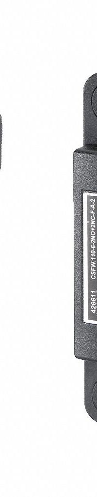 ELESA Hinged Safety Interlock Switch: CFSW Series, Top Output, 2NO/2NC (MPN CFSW.110-6-2NO+2NC-C-A). Key specifications — Brand: ELESA; Termination: 8 Pin Connector; AC Contact Rating: 0.75 A @ 240 V.