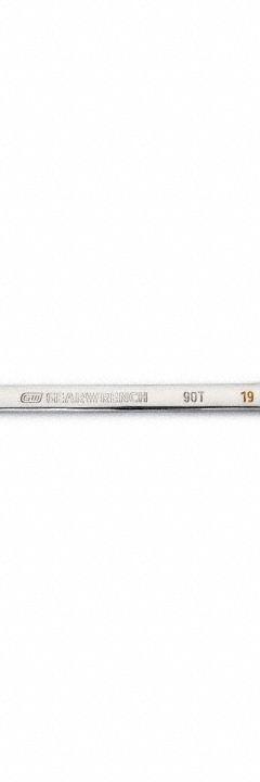 GEARWRENCH Combination Ratcheting Wrench: Alloy Steel, Full Polish Chrome, 19 mm Head Size, Std (MPN 86919). Key specifications — attr309600: 19 mm; attr309611: Full Polish Chrome; attr309610: Alloy Steel; attr309604: Yes; attr309612: No; attr309613: No; attr309615: No; attr324932: GEARWRENCH.
