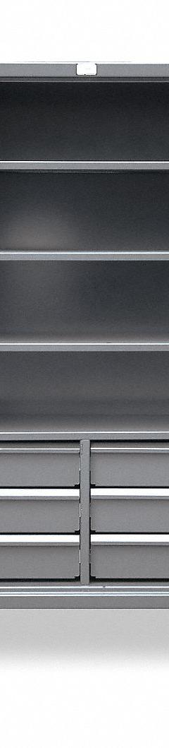 STRONG HOLD Storage Cabinet: 72 in x 24 in x 78 in, Swing Handle & Padlock Hasp, 12 ga Panel Thick (MPN 66-244-6/5DB). Key specifications — Cabinet Color: Dark Gray; Method of Construction: Welded; Base Type: Legs; Assembled: Assembled; Mobility: Stationary; Adjustable Shelves: (4) Adjustable; Cabinet Finish: Baked Enamel; Cabinet Material: Steel.