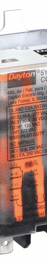 DAYTON Flange Mount Relay: Surface (Side Flange) Mounted, 24V AC, DPDT, 8 Pins/Terminals (MPN 5YP96). Key specifications — Brand: DAYTON; Mounting Style: Side Flange; Electrical Connection: Plug-In Terminal; Manufacturer Part Number: 5YP96; Series: Dayton.