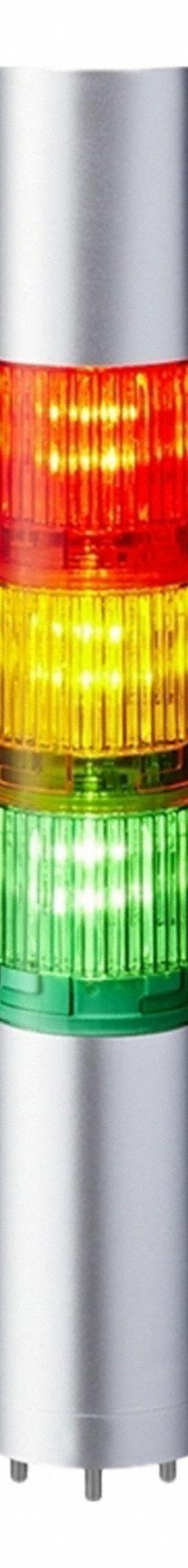 PATLITE Tower Light Assembly: 3 Tier, Sounder Tier Included, IP54, Amber/Green/Red, Direct Wire (MPN LR4-302WJBU-RYG). Key specifications — Manufacturer Part Number: LR4-302WJBU-RYG; Brand: PATLITE; Operating Voltage: 24V DC; Light Tier Color: Amber.