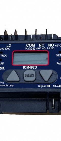 Line Voltage Monitor: Single Phase, Monitors Line Volt, SPDT - NO/NC, LCD, 18V AC / 240V AC (MPN ICM492D). Key specifications — Manufacturer Part Number: ICM492D; Brand: ICM; Display Type: LCD; Percentage Volts Unbalance: 5 to 25%, Adj.; Contact Form - Action: SPDT - NO/NC.
