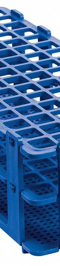 Tube Rack: 4 1/8 in Overall Wd, 2 1/2 in Overall Ht, 9 3/4 in Overall Lg, Polypropylene, Blue (MPN F18747-0000). Key specifications — Material: Polypropylene; Mounting Location: Benchtop; Color: Blue; Product Type: Test Tube Rack; Total Holding Capacity: (90) Places; Brand: SP SCIENCEWARE.