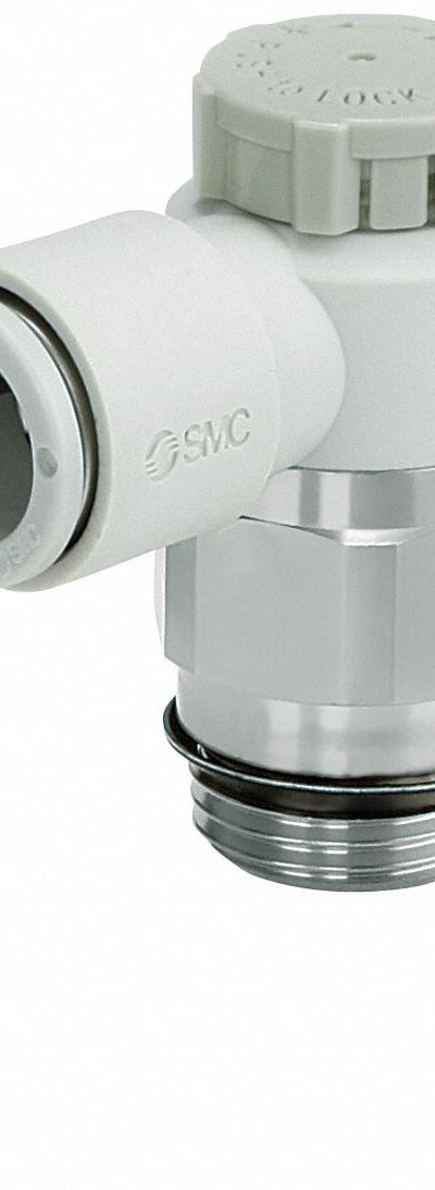 SMC Speed Control Valve: Elbow Fitting, Screw, 1/4 in/1/8 in Valve Body Size - Elbow-Style Speed Control Valves