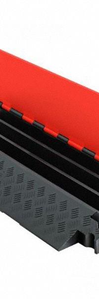 CHECKERS Cable Protector: 3 Channels, Hinged, 2 1/4 in Max Cable Dia, 20 in Wd, 3 in Ht (MPN GD3X225-O/B). Key specifications — Brand: CHECKERS; Color: Black/Orange; Component: Cable Ramp-Straight Section; Material: Polyurethane.