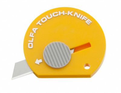 OLFA Utility Knife: 2 in Overall Lg, Stainless Steel Std Tip, Plastic, Yellow - Circular Pocket-Size Retracting Utility Knives