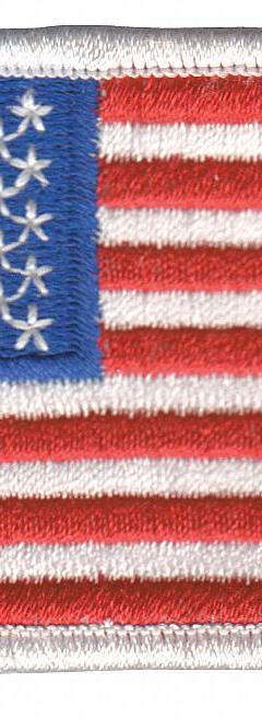 HEROS PRIDE Embroidered Patch: U.S. Flag, 3 3/8 in x 2 in, Red/White, Plastic, Sew-On, Flag (MPN 0005HP). Key specifications — attr1074238: Sew-On; attr188498: 3-3/8 in x 2 in; attr188499: White; attr188500: Plastic; attr188503: U.S. Flag; attr193746: HEROS PRIDE.