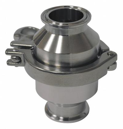 VNE Spring Check Valve: Poppet, Inline Valve Body, 2 1/2 in Pipe Size, Clamp x Clamp - 3-A Certified Stainless Steel Poppet Check Valves