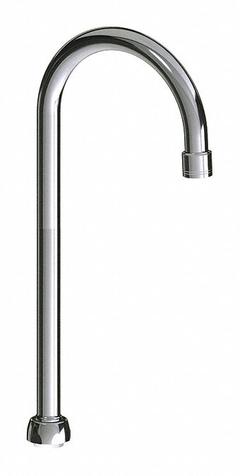 CHICAGO FAUCETS Spout: Spout, Gooseneck, Swivel Spout, Brass, Polished Chrome, Laminar, UNEF (MPN GN2BH13JKABCP). Key specifications — Includes: Mounting Hardware; Product Type: Spout; Spout Style: Swivel; Body Material: Brass; Color/Finish: Polished Chrome; Brand: CHICAGO FAUCETS.