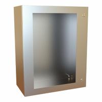 HAMMOND Electrical Enclosure: Stainless Steel, 30 in x 24 in x 12 in, NEMA 12/13/3R/4/4X, Hinged (MPN EN4SD302412WSS). Key specifications — Brand: HAMMOND; Closure Method: 1/4-Turn Latch; Enclosure Material: Stainless Steel; Knockouts: Not Included.