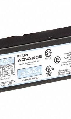 ADVANCE Fluorescent Ballast: 120 to 277V AC, 1/2 Lamps Supported, 17 W_25 W_28 W_32 W Bulb Watt (MPN ICN-2P32-N). Key specifications — attr1125022: (1 or 2) F25T8; attr239899: ADVANCE; attr1125144: 2.