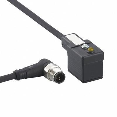 IFM Patch cable: M12 Male Right Angle x DIN Form B Industrial, 2 ft Cable Lg - DIN Form Industrial B Solenoid Connector x M12 Cordsets