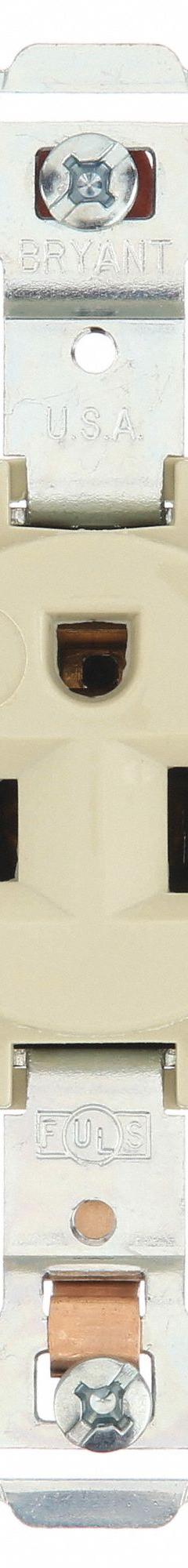 BRYANT Receptacle: Single, 5-15, Ivory, 125V AC, 15 A, 2 Pole / 3 Wire (MPN 5251I)